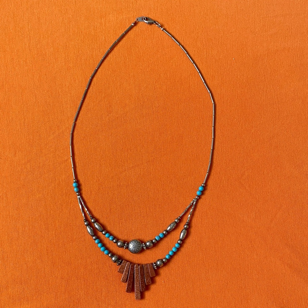Elegant Beaded Necklace with Turquoise Accents Used 18”5L Spain